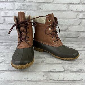Tommy Hilfiger Russel Womens 8 Duck Boot Brown Leather Waterproof Faux Fur Lined